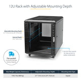 StarTech.com 12U Enterprise-Grade Server Rack Cabinet, 19in Enclosed 4-Post Rack with 29in (75cm) Mounting Depth and 1764lb (800kg) Weight Capacity