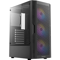 ANTEC AX20 Case, Black, Mid Tower, 1 x USB 3.0 / 2 x USB 2.0, Tempered Glass Side Window Panel, Slanted Bar & Mesh Design for Massive Airflow, 3 x RGB LED Fans Included, ATX, Micro ATX, Mini-ITX