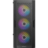 Caja ANTEC AX20, negra, torre media, 1 USB 3.0 / 2 USB 2.0, panel de ventana lateral de vidrio templado, barra inclinada y diseño de malla para flujo de aire masivo, 3 ventiladores LED RGB incluidos, ATX, Micro ATX, Mini-ITX