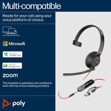 POLY Blackwire 5210 Monaural USB-C Headset +3.5mm Plug +USB-C/A Adapter