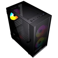 CRONUS Theia Airflow Case, Gaming, Black, Micro Tower, 1 x USB 3.0 / 2 x USB 2.0, Tempered Glass Side Window Panel, Mesh Front Panel for Optimized Airflow, Addressable RGB LED Fans, Micro ATX, Mini-ITX