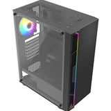 CIT Galaxy Black Mid-Tower PC Gaming Case with 1 x LED Strip 1 x 120mm Rainbow RGB Fan Included Tempered Glass Side Panel