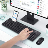 Evo Labs WM-757UK Ensemble combiné clavier et souris sans fil, avec support intégré pour tablette/mobile/smartphone, clavier Qwerty UK pleine taille 2,4 GHz avec souris sans fil, idéal pour la maison/bureau, noir