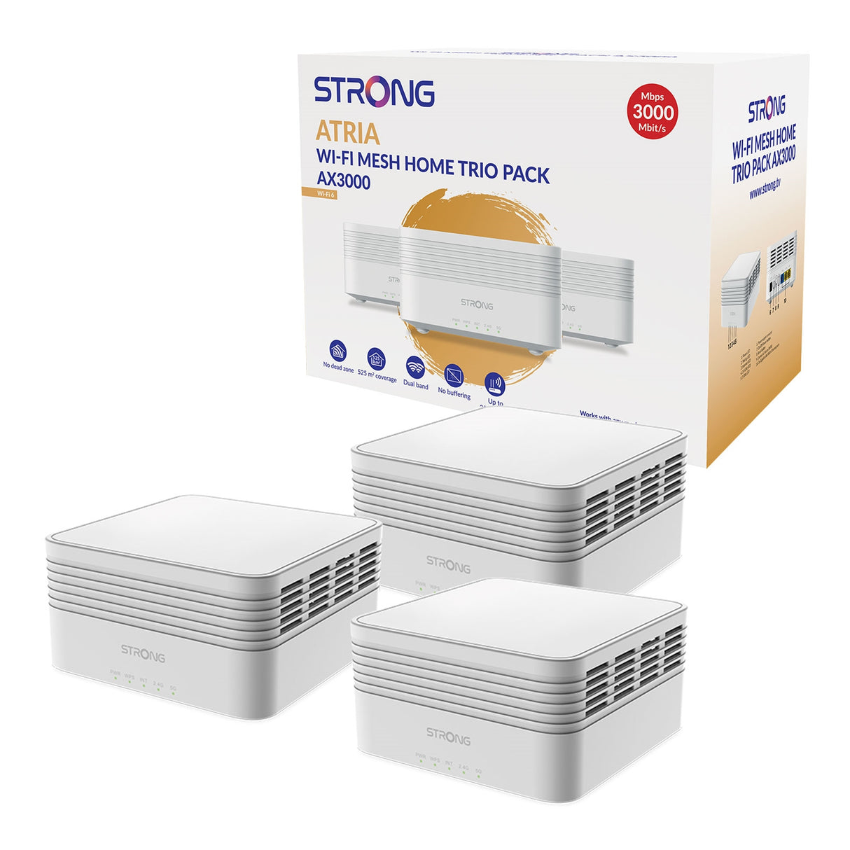 Strong MESHTRIAX3000UK AX3000 Whole Home Wi-Fi 6 Mesh System (3 Pack) - 5,000sq.ft Coverage