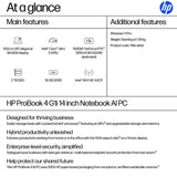 HP ProBook 4 14 G1i AI Intel Core Ultra 5 225U Laptop 35.6 cm (14") WUXGA 16 GB DDR5-SDRAM 256 GB SSD Wi-Fi 6E (802.11ax) Windows 11 Pro AI PC Silver