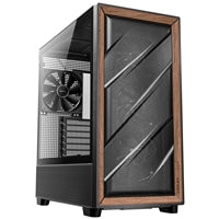 Antec FLUX Mid Tower PC Case - Tempered Glass, Black/Wood, 5 PWM Fans, USB-C, E-ATX/ATX/mATX/ITX Compatibility