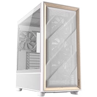 Antec FLUX Mid Tower PC Case - Tempered Glass, White/Wood, 5 PWM Fans, USB-C, E-ATX/ATX/mATX/ITX Compatibility