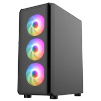 CRONUS Achos V2 Case, Gaming, Black, Mid Tower, 1 x USB 3.0 / 2 x USB 2.0, Tempered Glass Side & Front Window Panels, Addressable RGB LED Fans, ATX, Micro ATX, Mini-ITX, 4x fans included