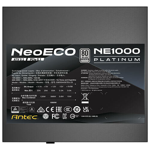 Antec Neo ECO Platinum NE1000 PLATINUM ATX3.1 power supply unit 1000 W 20+4 pin ATX ATX Black