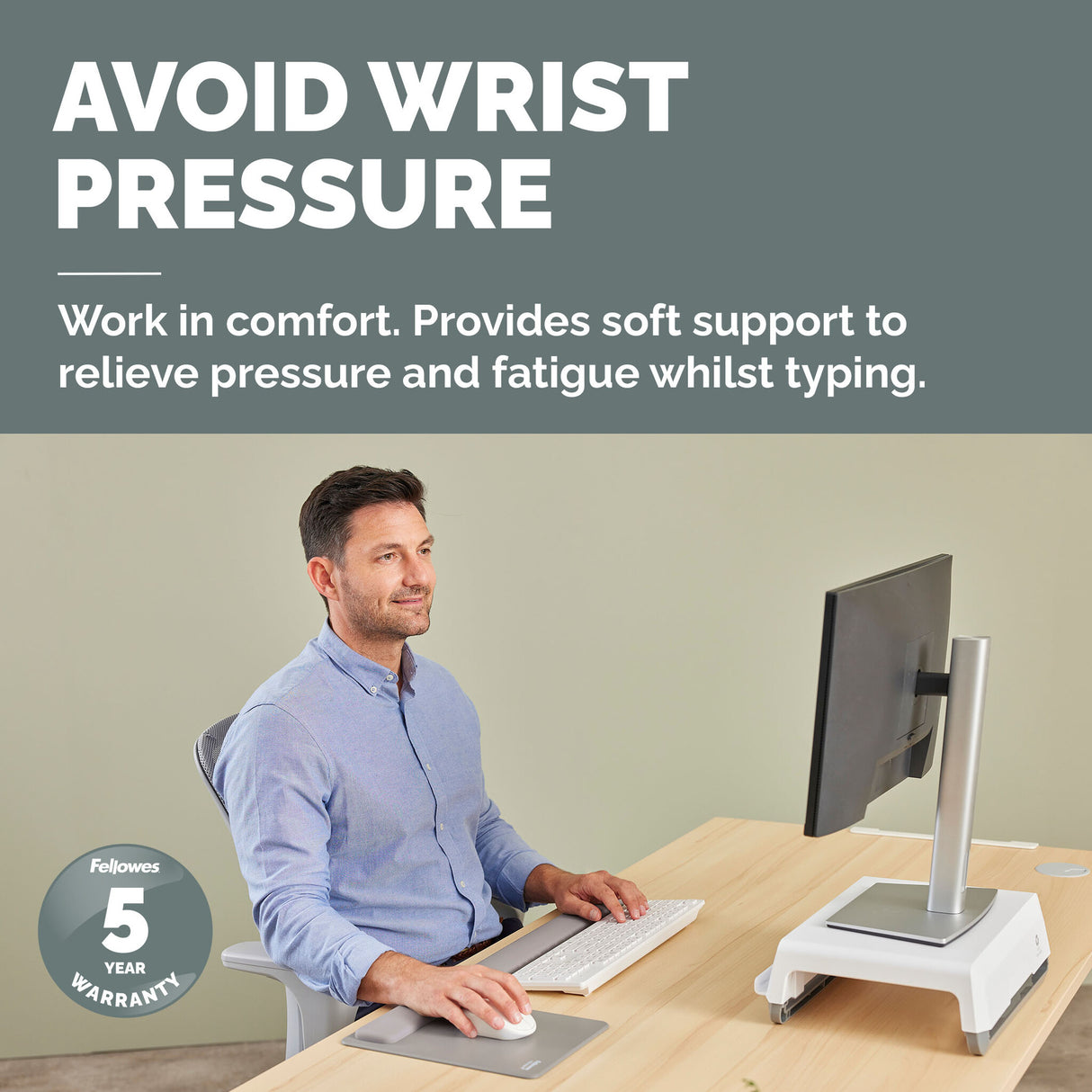 Fellowes Keyboard Wrist Rest Breyta Keyboard Wrist Support with Antibacterial Protection Ergonomic Wrist Support Grey