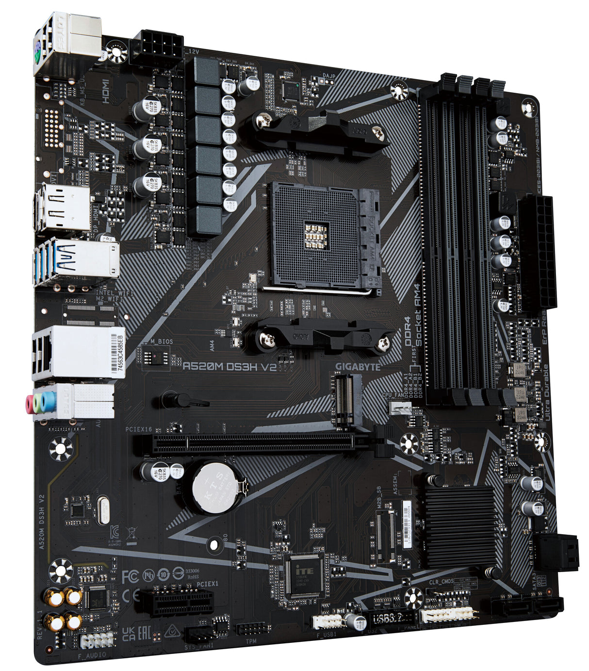 GIGABYTE A520M DS3H V2 Motherboard - Supports AMD Ryzen 5000 Series AM4 CPUs, up to 4733MHz DDR4 (OC), PCIe 3.0 x16, GbE LAN, USB 3.2 Gen 1