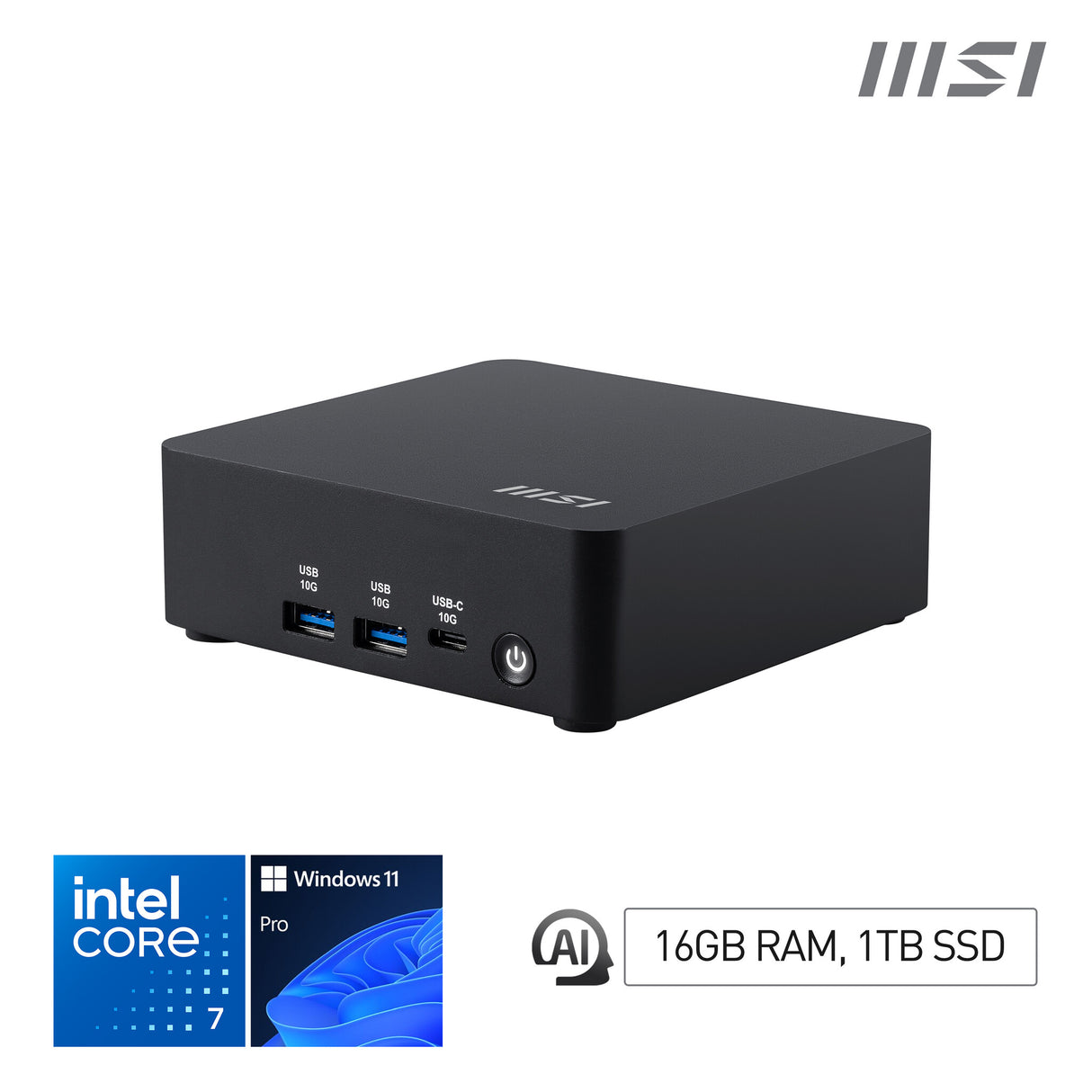 MSI Cubi NUC AI 1UMG Intel Core Ultra 7 155H, Desktop PC, NUC, SFF, Mini Computer, HTPC, (16GB RAM, 1TB Storage, Windows 11 PRO), Intel Graphics/DDR5/Dual ThunderBolt 4/Dual HDMI/Dual LAN/WiFi 6E/BT 5.3/VESA