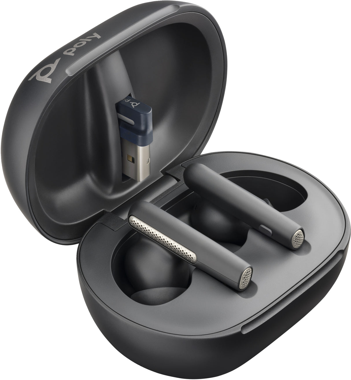 POLY Voyager Free 60+ UC Carbon Black Earbuds +BT700 USB-A Adapter +Touchscreen Charge Case