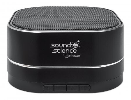 Manhattan Metallic Bluetooth Speaker, Microphone, FM Radio, Decent Sound Output (3W), 6 hour Playback time, Integrated Controls, Range 10m, microSD card reader, Aux 3.5mm, USB-A charging cable incl, Black, Bluetooth 5.0, 3 Years Warranty