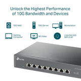 TP-LINK (TL-SX1008) Switch de escritorio/montaje en rack multigigabit 10G no administrado de 8 puertos, 8x 100/1G/2.5G/5G/10G, ventilador de bajo ruido, caja de acero