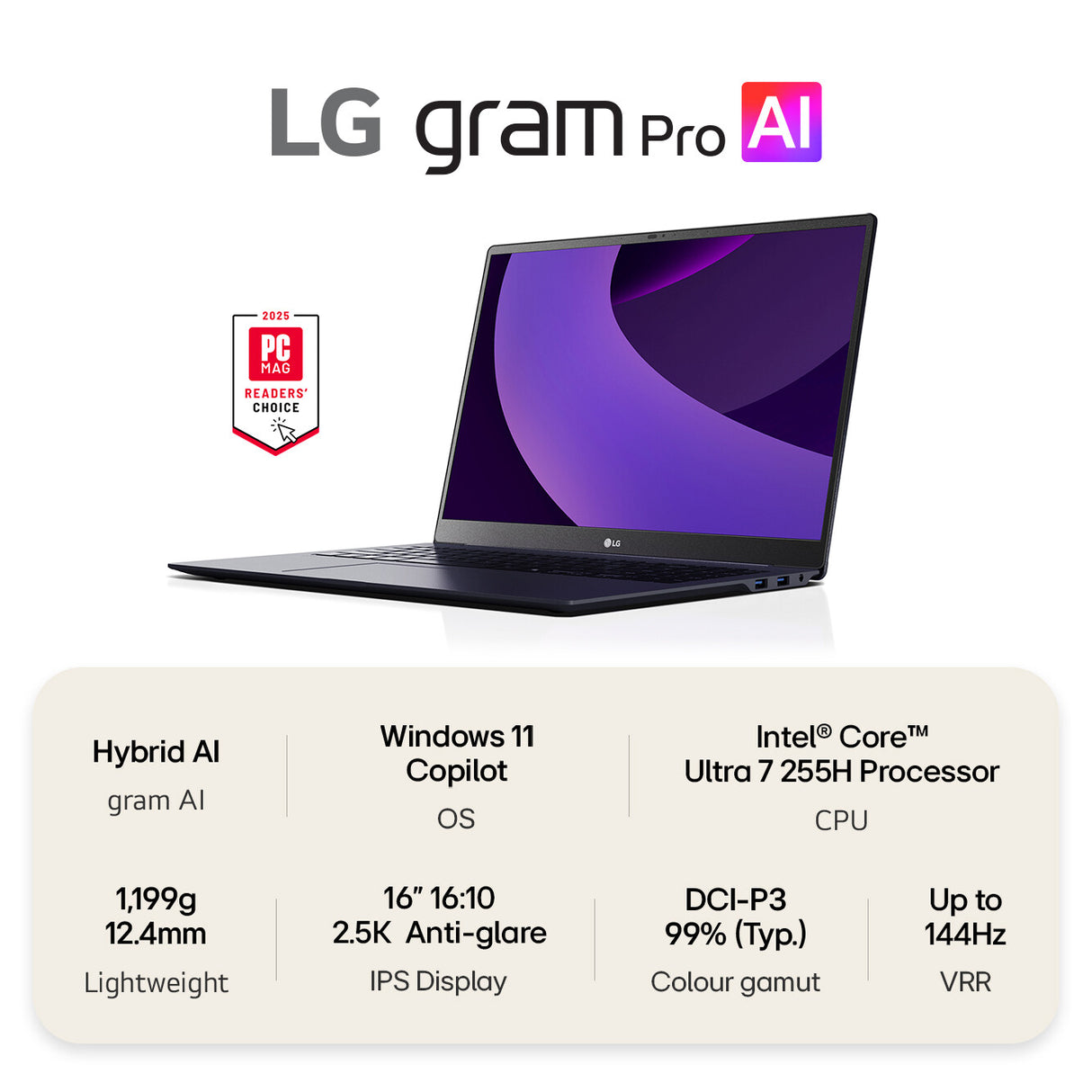 LG Gram Pro 16Z90TP-G 16" Hybrid AI Laptop - Intel® Core™ Ultra 7 255H, 1TB SSD, 16 GB RAM - Black - [2025]