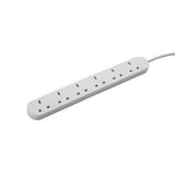 connektgear 2m 6 Way Power Extension Block - UK Plug to 6 x UK Sockets - White