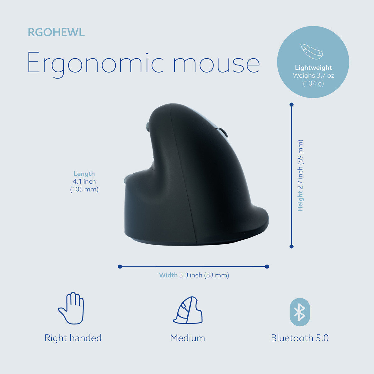 R-Go Tools Ergonomic mouse R-Go HE Break with break software, medium (hand size 165-185 mm), right-handed, Bluetooth, black