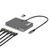 StarTech.com USB-C to Quad-Monitor Workstation Adapter, 4K 60Hz HDMI, 140W PD Passthrough for Laptop Charging, USB Port for Wireless Keyboard / Mouse, TAA