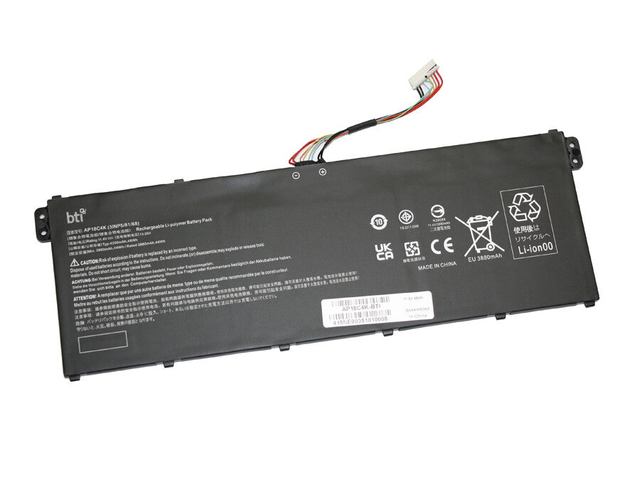 BTI Replacement 3 cell battery for Acer Chromebook C720 C740 with 40mm battery cable replacing OEM part numbers AP13J4K KT.00304.001 // 11.4V 3920mAh 45Wh