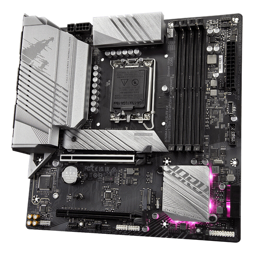 GIGABYTE B760M AORUS ELITE AX Motherboard - Supports Intel Core 14th Gen CPUs, 12*+1+1 Phases Digital VRM, up to 7800MHz DDR5 (OC), 2xPCIe 4.0 M.2, Wi-Fi 6E, 2.5GbE LAN, USB 3.2 Gen 2