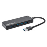 Manhattan USB-A 4-Port Hub, 4x USB-A Ports, 5 Gbps (USB 3.2 Gen1 aka USB 3.0), Bus Power, SuperSpeed USB, Black, Three Year Warranty, Equivalent to ST4300PBU3 & ST4300MINU3B