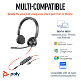 POLY Blackwire 3325 Stereo Microsoft Teams Certified USB-C Headset +3.5mm Plug +USB-C/A Adapter