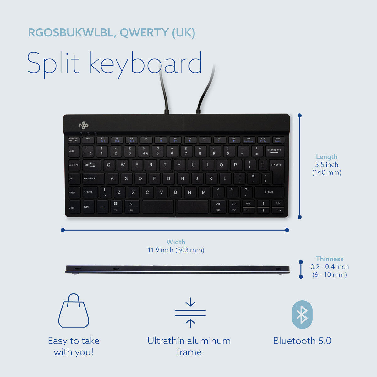 R-Go Tools Ergonomic keyboard R-Go Split Break with break software, ergonomic split keyboard, QWERTY (UK), Bluetooth, black