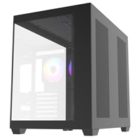 CRONUS Pallas Case, Gaming, Black, Mid Tower, 1 x USB 3.0 / 2 x USB 2.0, Tempered Glass Front & Side Window Panels, RGB LED Fans, ATX, Micro ATX, Mini-ITX, Stealth Motherboard Compatible