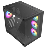 CRONUS Pallas Case, Gaming, Black, Mid Tower, 1 x USB 3.0 / 2 x USB 2.0, Tempered Glass Front & Side Window Panels, RGB LED Fans, ATX, Micro ATX, Mini-ITX, Stealth Motherboard Compatible