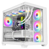 CRONUS Pallas Case, Gaming, White, Mid Tower, 1 x USB 3.0 / 2 x USB 2.0, Tempered Glass Front & Side Window Panels, RGB LED Fans, ATX, Micro ATX, Mini-ITX, Stealth Motherboard Compatible