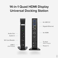 Plugable UD-3900C4 Quad Monitor 96W USB-C PD DisplayLink Certified Docking Station