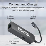 Plugable USBC-E2500PD USB-C to 2.5GbE Gigabit Ethernet Adapter with USB-C PD Charging