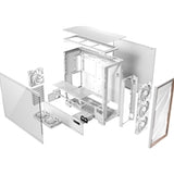 Antec Flux PRO Full Tower PC Case with Tempered Glass, White/Wood, 6 Pre-Installed Fans, USB Type-C, E-ATX/ATX/mATX/mITX Compatibility