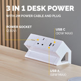 Fellowes Power Desk Socket with 1 Power Socket 1 USB-A & USB-C Ports White