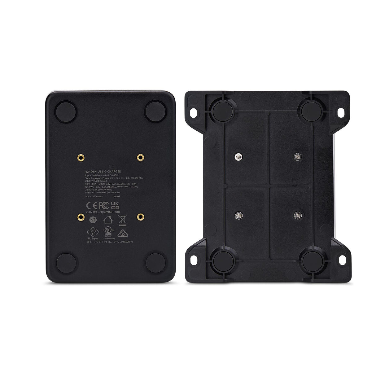 StarTech.com 4-Port Multi-Device USB-C Charger, 240W Total, Single Port 140W EPR, PD 3.1, Screw Locking Ports, Boardrooms, Bracket incl. for Surface Mounting