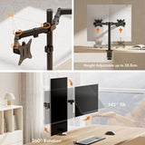 VonHaus Dual Monitor Stand for 13-32 Inch Screens, Twin Monitor Mount with Desk Clamp, Height Adjustable, Easy Assemble Stand with Full Tilt, Rotation & Swivel Arms, VESA 75x75 & 100x100mm