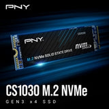 PNY (M280CS1030-500-RB) CS1030 M.2 NVMe 500GB SSD, PCIe Gen3 x4, Sequential Read of up to 2,000 MB/s and Write of up to 1,100 MB/s