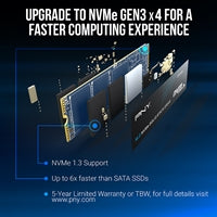 PNY (M280CS1030-500-RB) CS1030 M.2 NVMe 500GB SSD, PCIe Gen3 x4, Sequential Read of up to 2,000 MB/s and Write of up to 1,100 MB/s