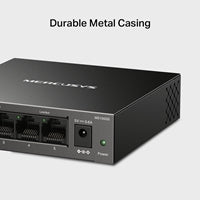 Mercusys (MS105GP) Conmutador de escritorio Gigabit de 5 puertos con PoE+ de 4 puertos, caja de acero