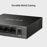 Mercusys (MS105GP) Conmutador de escritorio Gigabit de 5 puertos con PoE+ de 4 puertos, caja de acero