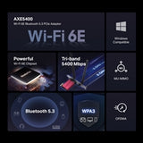Mercusys (MA86XE) AXE5400 Adaptador PCI Express de tres bandas Wi-Fi 6E, Bluetooth 5.2