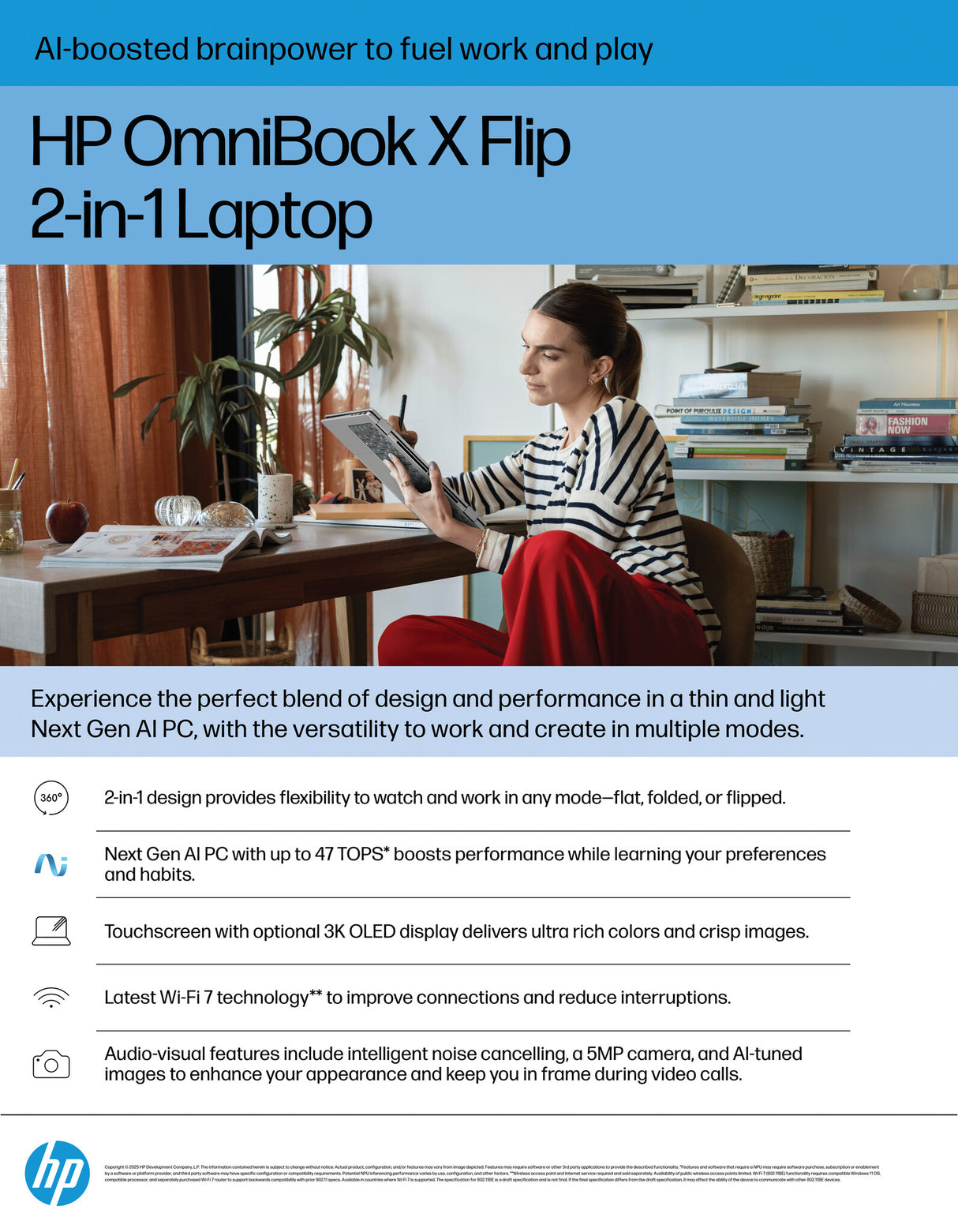 HP OmniBook X FlipNGAI 16-as0004na Copilot+ PC Intel Core Ultra 5 226V Hybrid (2-in-1) 40.6 cm (16") Touchscreen 2K 16 GB LPDDR5x-SDRAM 512 GB SSD Wi-Fi 7 (802.11be) Windows 11 Home Silver