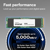 Crucial  (CT1000E100SSD8) E100 1TB PCIe Gen4 NVMe M.2 SSD, Sequential Write 4,500 MB/s, Sequential Read 5,000 MB/s