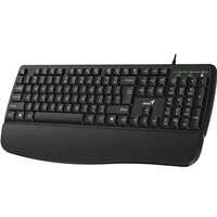 Genius KB-123 Wired AI Copilot Business Keyboard with Palm Rest, USB Plug and Play, Multimedia Function Keys, Full Size UK Layout Design for Home or Office, Black