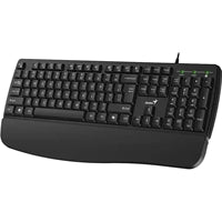 Genius KB-123 Wired AI Copilot Business Keyboard with Palm Rest, USB Plug and Play, Multimedia Function Keys, Full Size UK Layout Design for Home or Office, Black