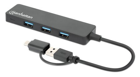 Manhattan USB-C & USB-A Combo Dock/Hub, Ports (4): USB-A (x4), 5 Gbps (USB 3.2 Gen1 aka USB 3.0), USB powered (no external power supply required)