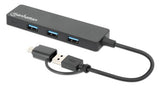 Manhattan USB-C & USB-A Combo Dock/Hub, Ports (4): USB-A (x4), 5 Gbps (USB 3.2 Gen1 aka USB 3.0), USB powered (no external power supply required)