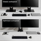 Manhattan Dual Desk Mount for TV & Monitors (Full Motion Gas Spring) with built-in Dock, For screens to 27", Ports (x7): Ethernet,HDMI (x2),USB-A (x3) and USB-C,Power Delivery (100W) to USB-C Port (Separate USB-C wall charger/cable needed),VESA: 75x75 and