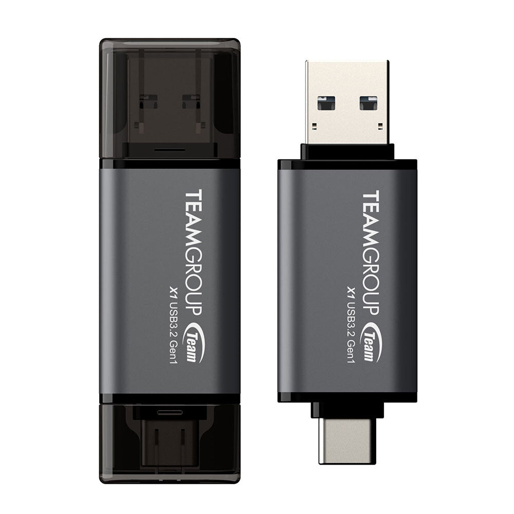 Team Group X1 USB 3.2 Gen1 USB flash drive 64 GB USB Type-A / USB Type-C 3.2 Gen 1 (3.1 Gen 1) Black, Grey
